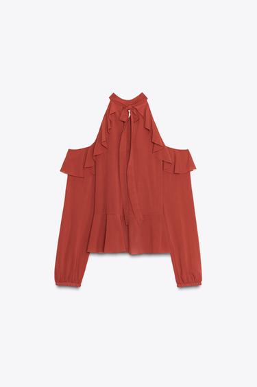 RUFFLED HALTER TOP - Terracotta by Zara - Image 7