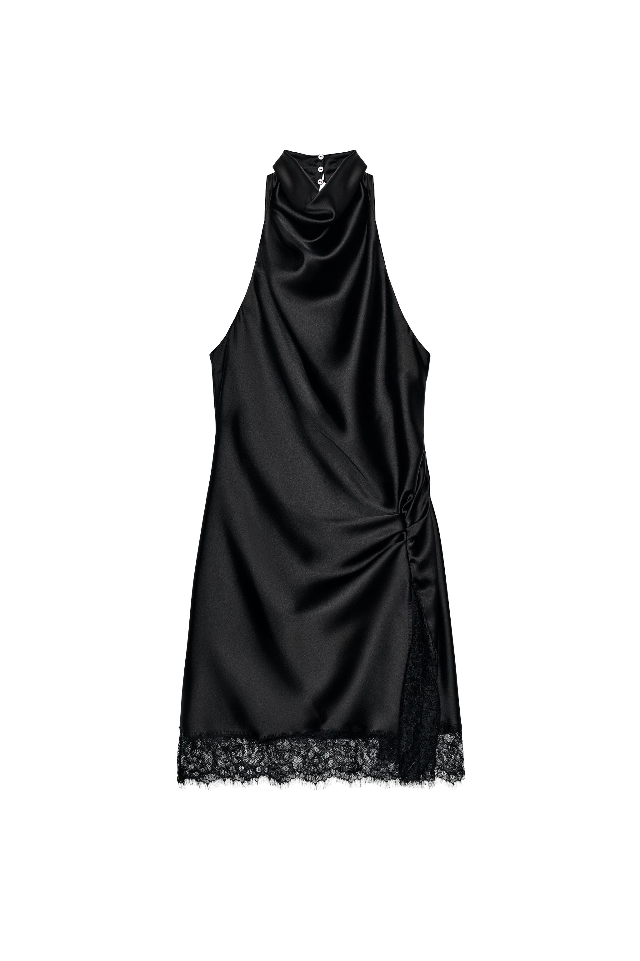VESTIDO HALTER SATINADO ENCAJE