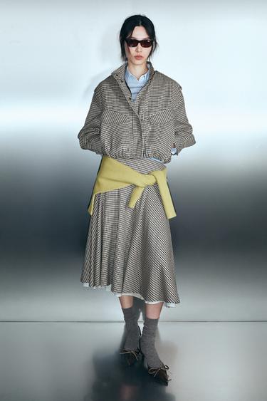 ZW COLLECTION CONTRAST CHECK SKIRT - Brown by Zara