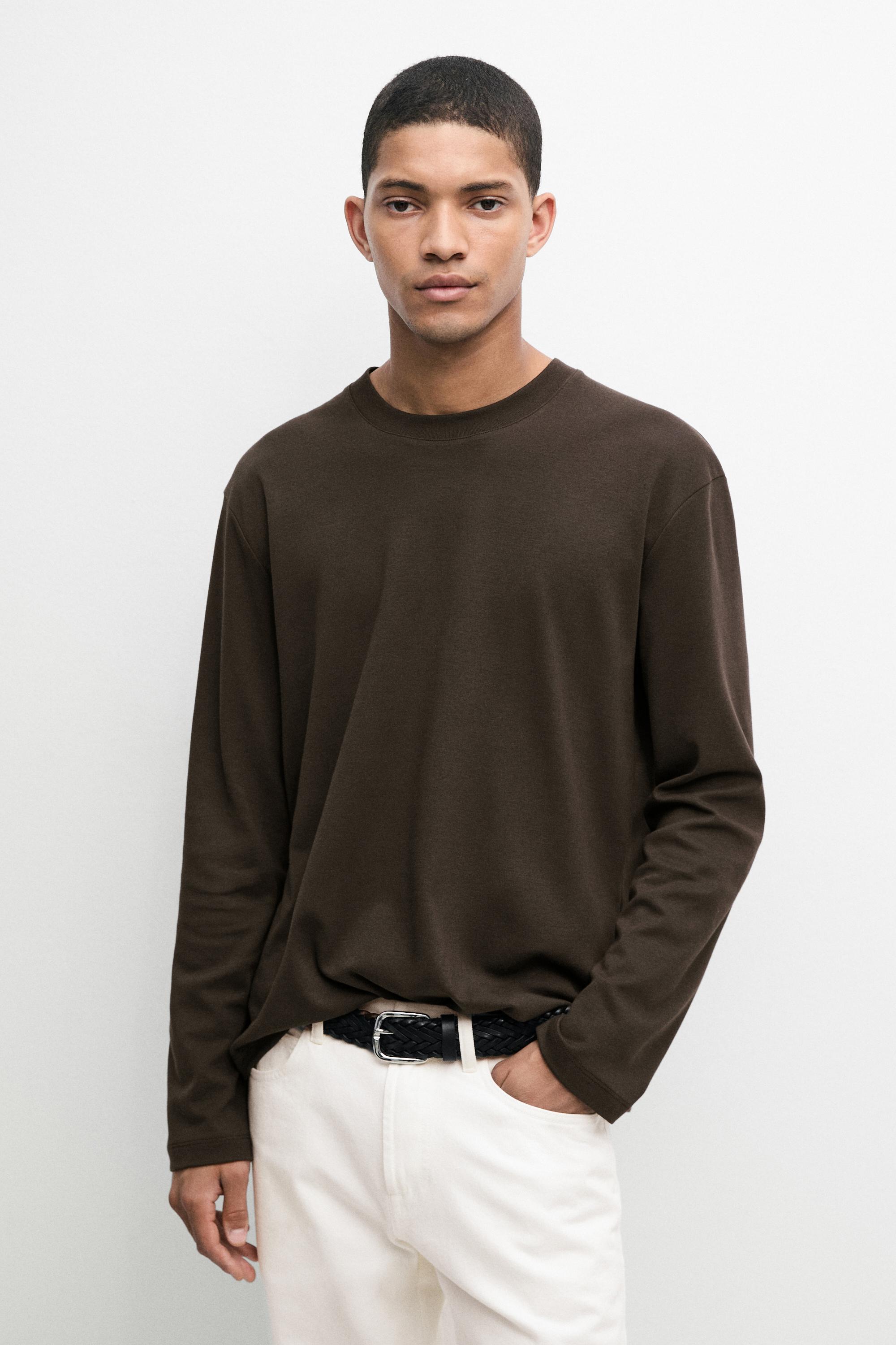 100% cotton long sleeve T-shirt — Light tan