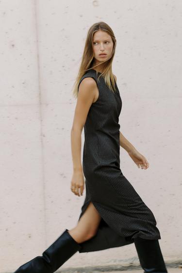 STRIPED MIDI DRESS WITH BUCKLE - Grey by Zara