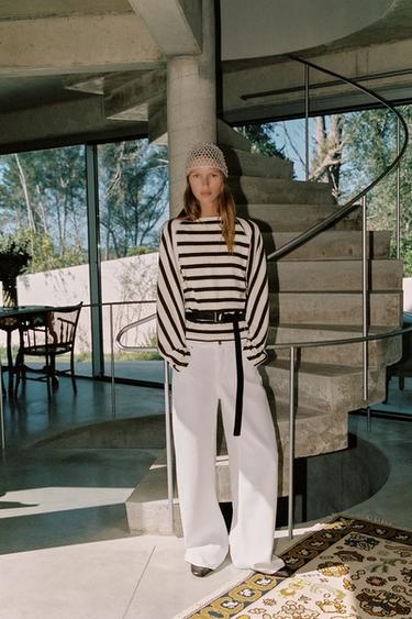 STRIPED COTTON AND LINEN T-SHIRT - striped by Zara