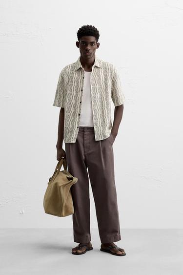 РУБАШКА ИЗ КРУЖЕВА КРОШЕ С ВОЛНИСТЫМ УЗОРОМ — БЕЖЕВЫЙ от Zara — изображение 0