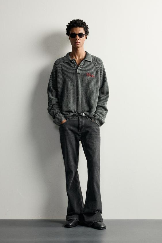 POLO EN MAILLE À ZIP ET BRODERIES - Vert de Zara - Image 0