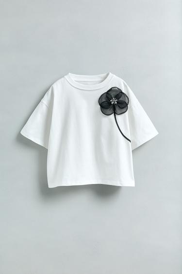 ORGANZA FLOWER T-SHIRT - White by Zara