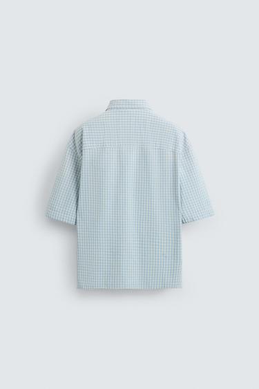 RELAXED FIT CHECK SHIRT - Blue/White by Zara - Image 7