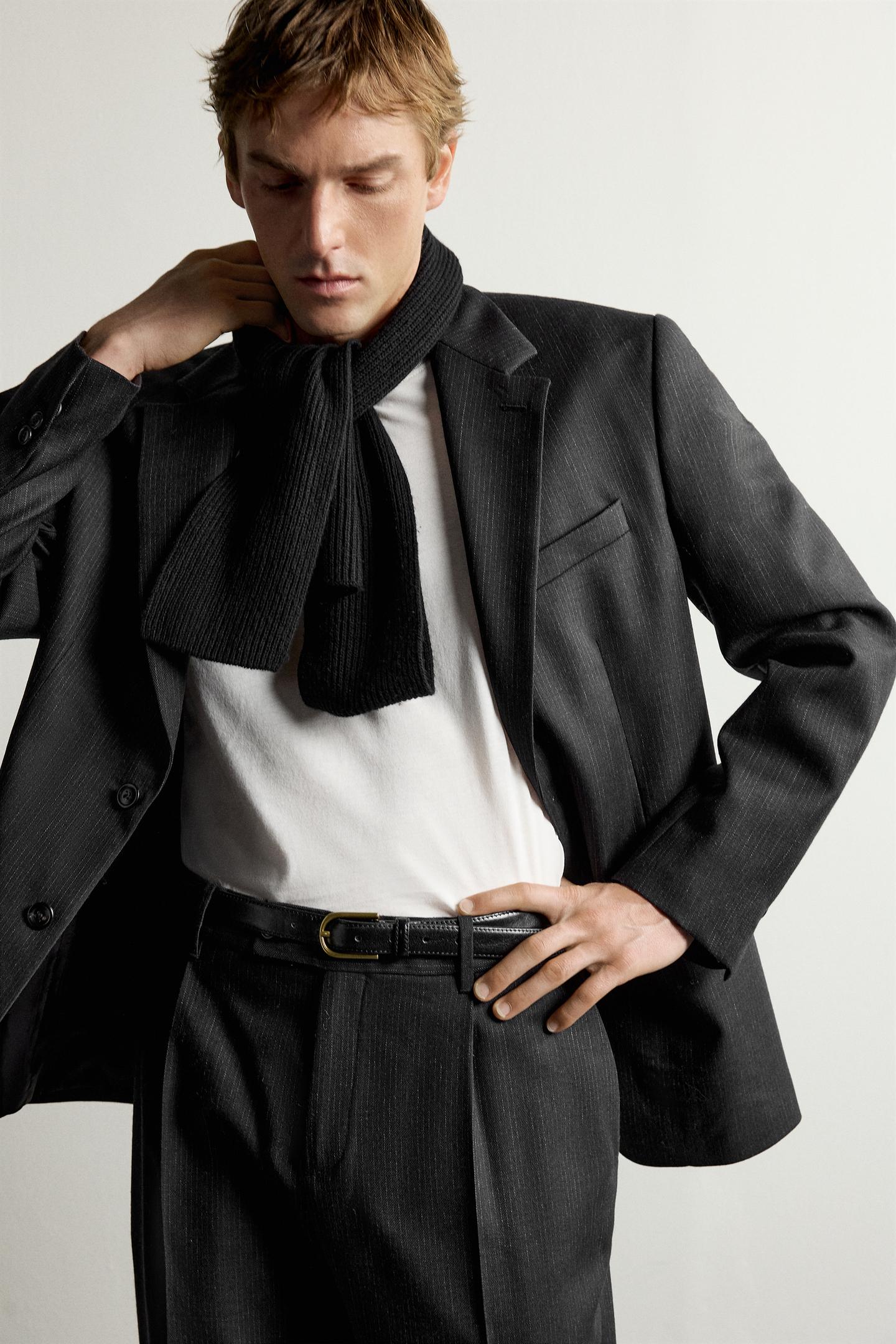 Мужской пиджак Zara 100% Wool Striped Suit Blazer Manteco®, цвет: Антрацитовый серый — фото 5