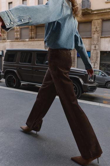 PANTALON EFFET DAIM - Marron chocolat de Zara - Image 4