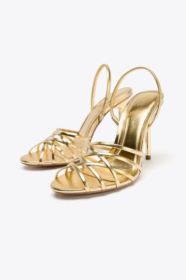 METALLIC-EFFECT HIGH-HEEL SANDALS - Gold by Zara - Image 1