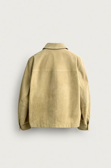 SUEDE LEATHER JACKET WITH POCKETS - Light khaki by Zara