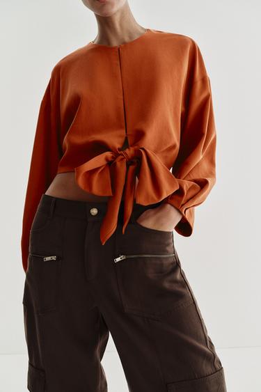 CROPPED TOP WITH BOW - Brick by Zara - Image 3