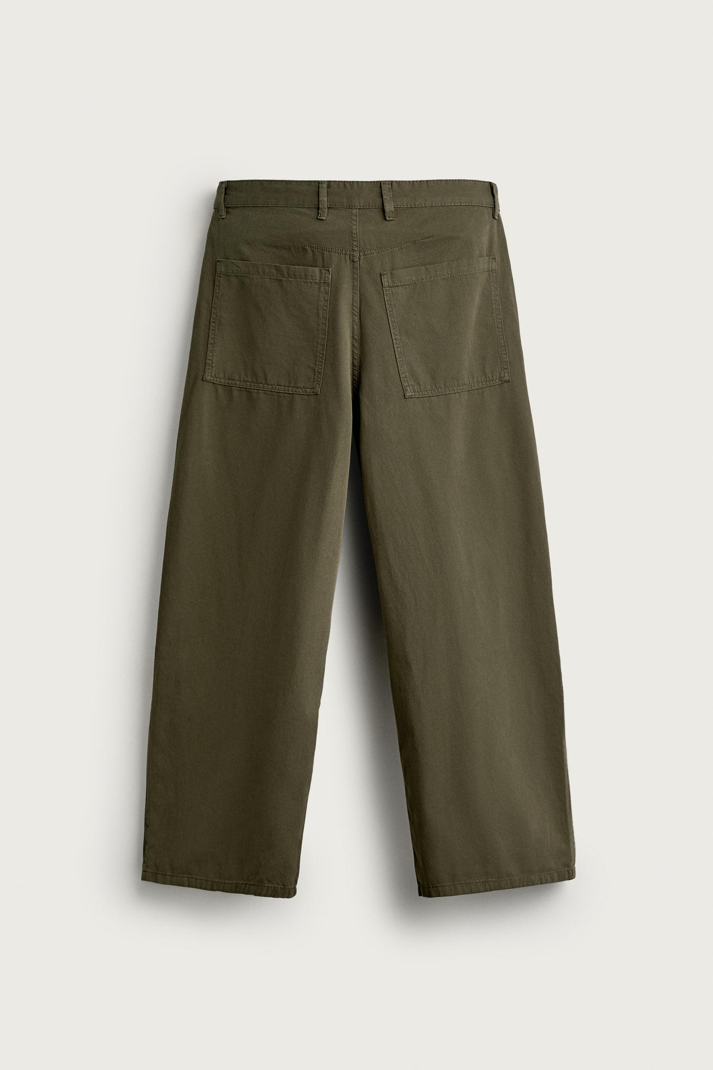 Мужские брюки Zara Pleated Pants with Metal Hook, цвет: Хаки — фото 8