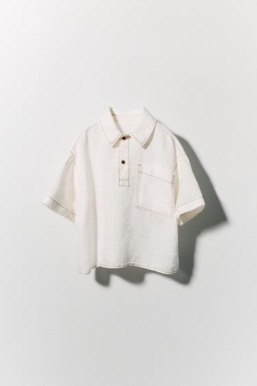 CAMISA CONTRASTE 100% LINO - Beige claro de Zara