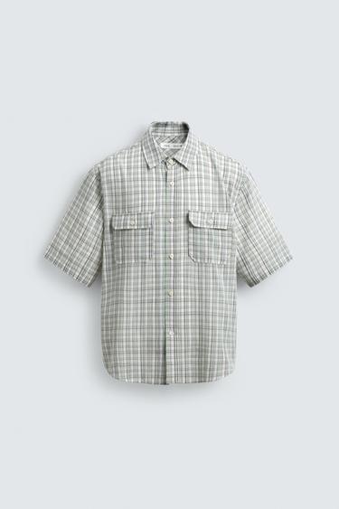 RELAXED FIT CHECK SHIRT - washed green by Zara