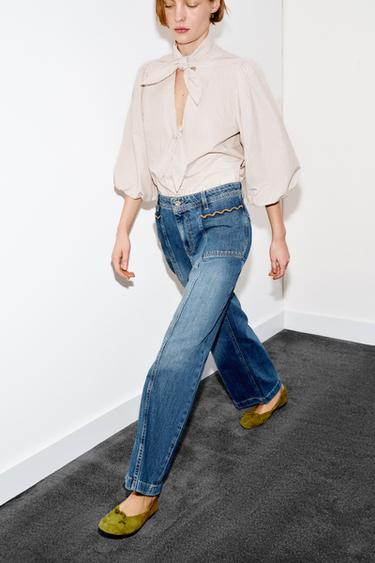 Z1975 HIGH-WAIST CULOTTES WITH TOPSTITCHING - Blue by Zara - Image 4