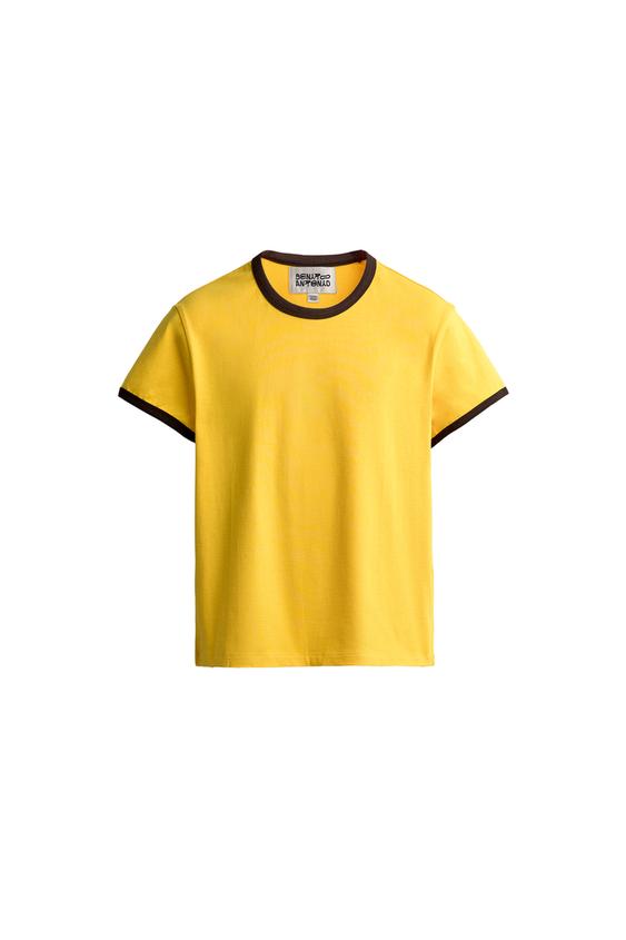 Koszulka slim cropped fit ze ściągaczem i kontrastowymi detalami