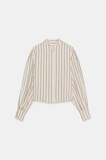 ZW COLLECTION STRIPED SHIRT WITH VOLUME SLEEVES - Ecru / Navy by Zara - Image 5