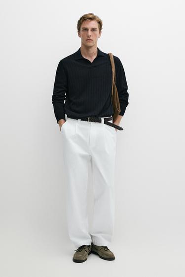 Zara 100% Cotton Knit Polo Sweater - Navy blue - Image 0