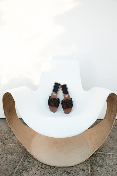 FLAT LEATHER SANDALS WITH RAISED DESIGN - Chocolate Brown by Zara - Image 0