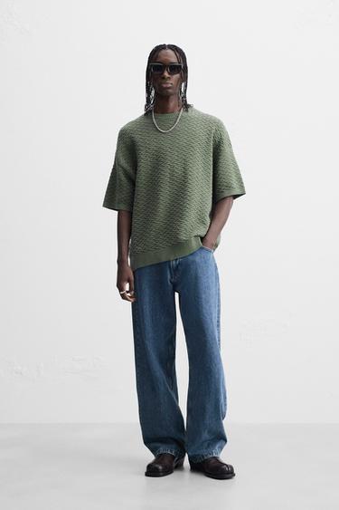 CAMISETA PUNTO ESTRUCTURA - Verde de Zara - Imagen 0