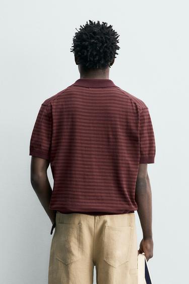 STRIPED JACQUARD KNIT POLO SHIRT - Burgundy by Zara - Image 2