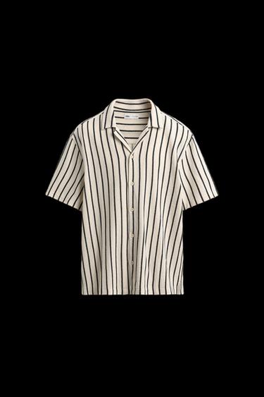 Zara TEXTURED WEAVE SHIRT - Ecru / Black