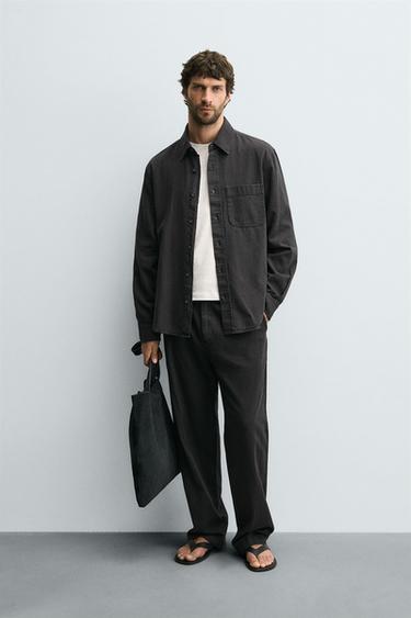 WASHED COTTON-LINEN SHIRT - Charcoal by Zara