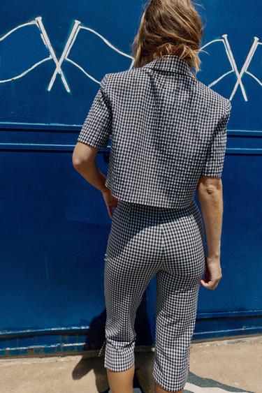 GINGHAM CHECK CAPRI TROUSERS - Navy / White by Zara - Image 5