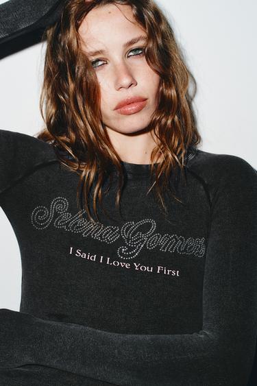 Zara SELENA GOMEZ 羅紋 T 恤 - 煤灰色