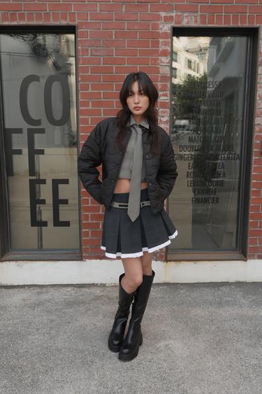 체크 플리츠 스커트 팬츠 - Zara 다크 그레이