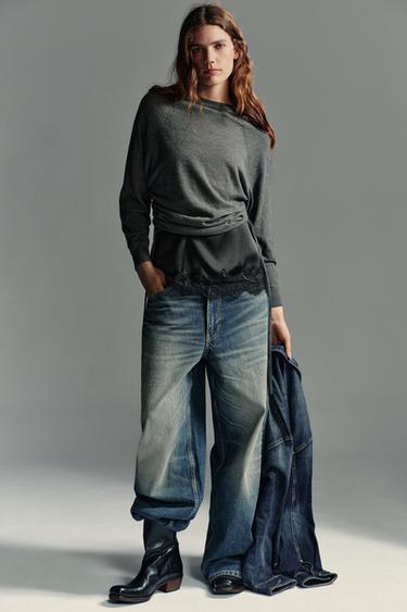 PULL EN MAILLE À NŒUDS - Gris de Zara