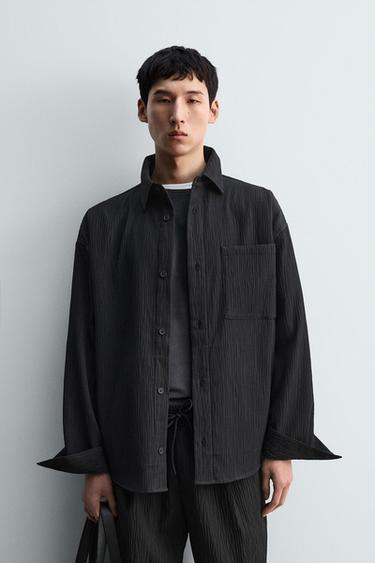 Zara 浮雕加大版襯衫式外套 - 黑色