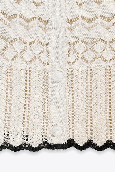 POINTELLE KNIT SHORT SLEEVE CARDIGAN - Black / White by Zara - Image 7