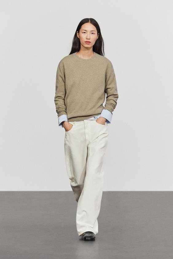 Zara Wool blend crew neck knit sweater - Beige marl - Image 0