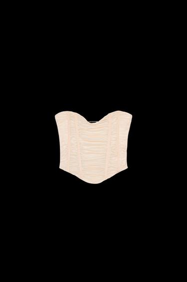 Zara GATHERED TULLE CORSET TOP - Beige-pink - Image 0