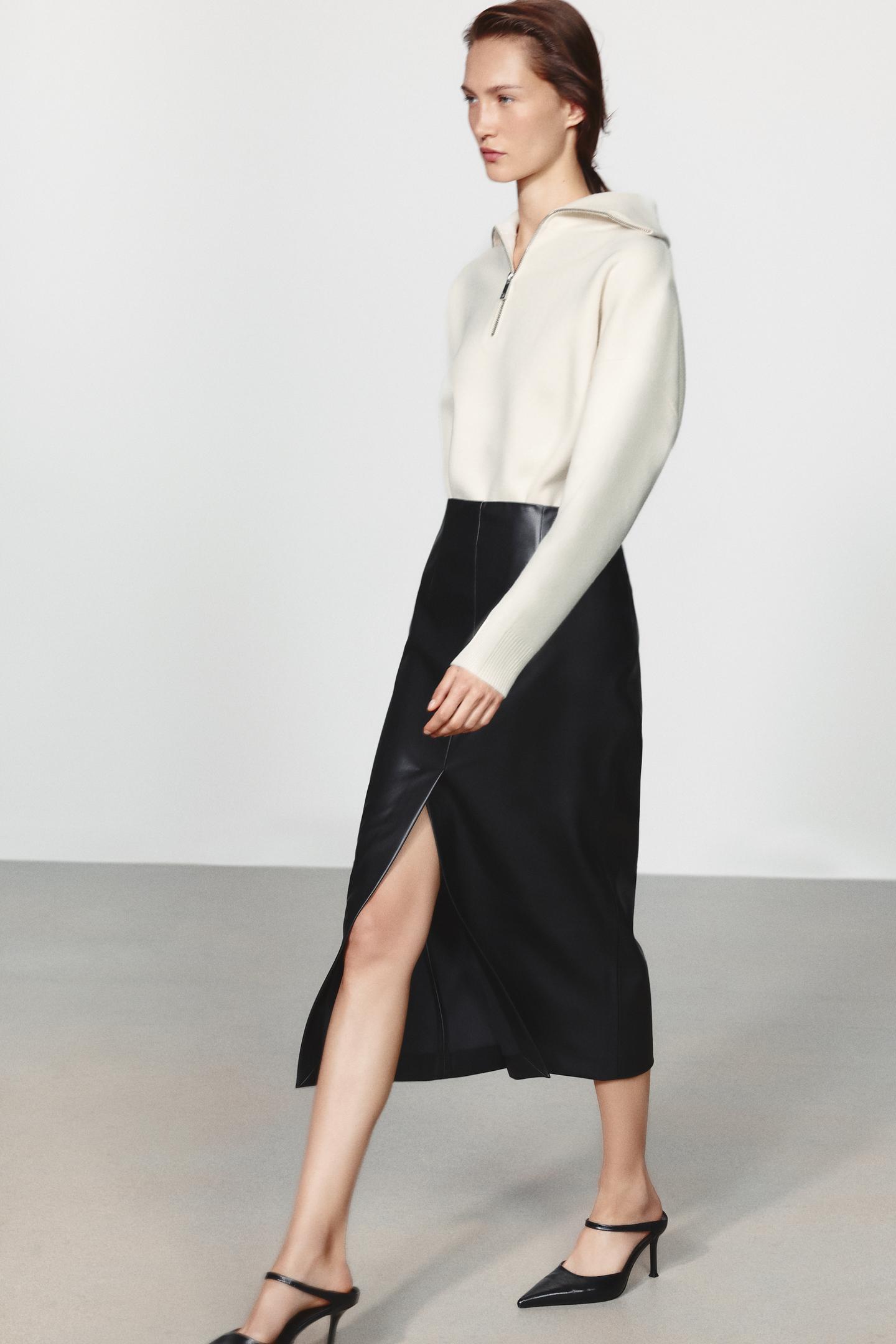Женская юбка Zara ZW Collection Faux Leather Straight, цвет: Чёрный — фото 3
