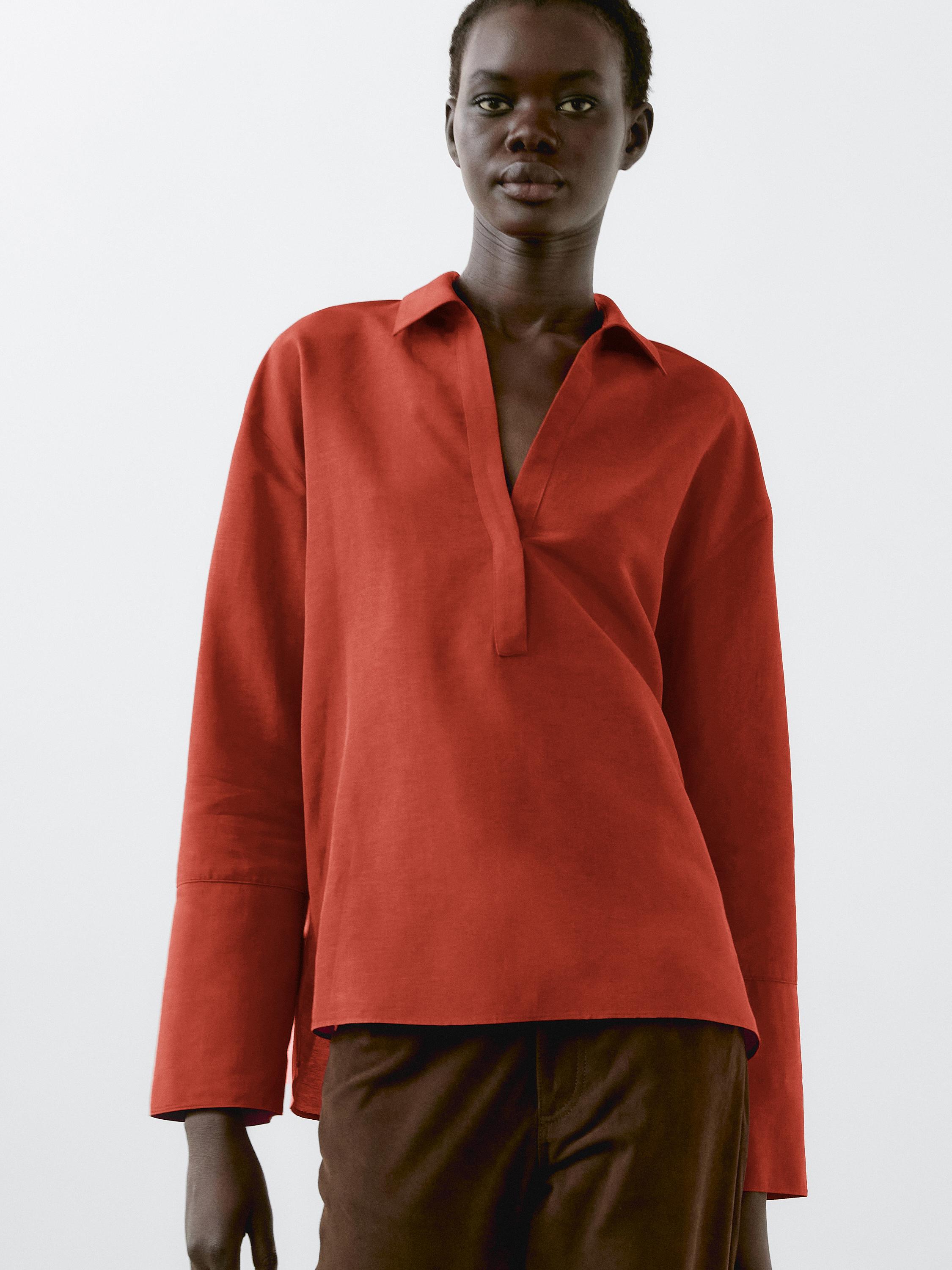 Blouse à col polo lin mélangé