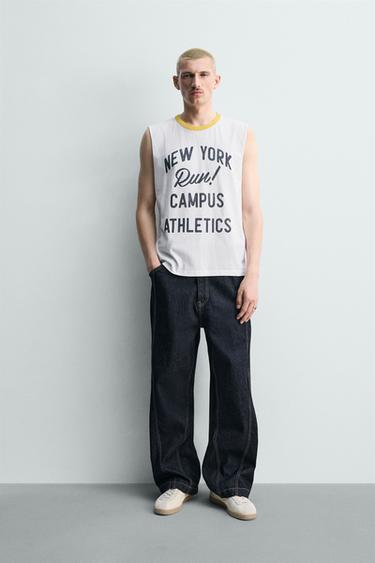 RETRO FOOTBALL PRINT TANK TOP - Oyster-white by Zara - Image 0