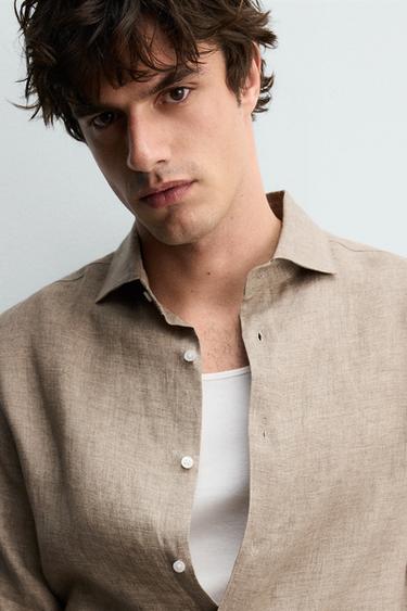 CAMISA REGULAR FIT 100% LINO - Arena / Vigoré de Zara