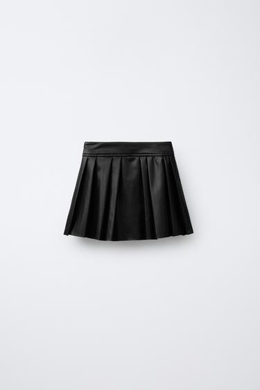 FAUX LEATHER BOX PLEAT SKIRT WITH BOWS - Black by Zara - Image 1