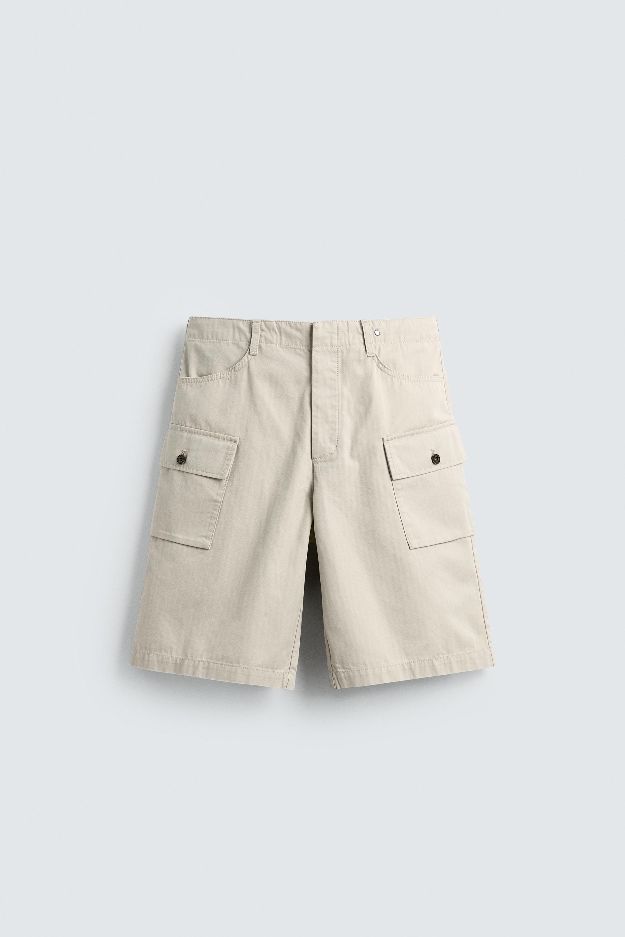 REGULAR FIT HERRINGBONE CARGO SHORTS