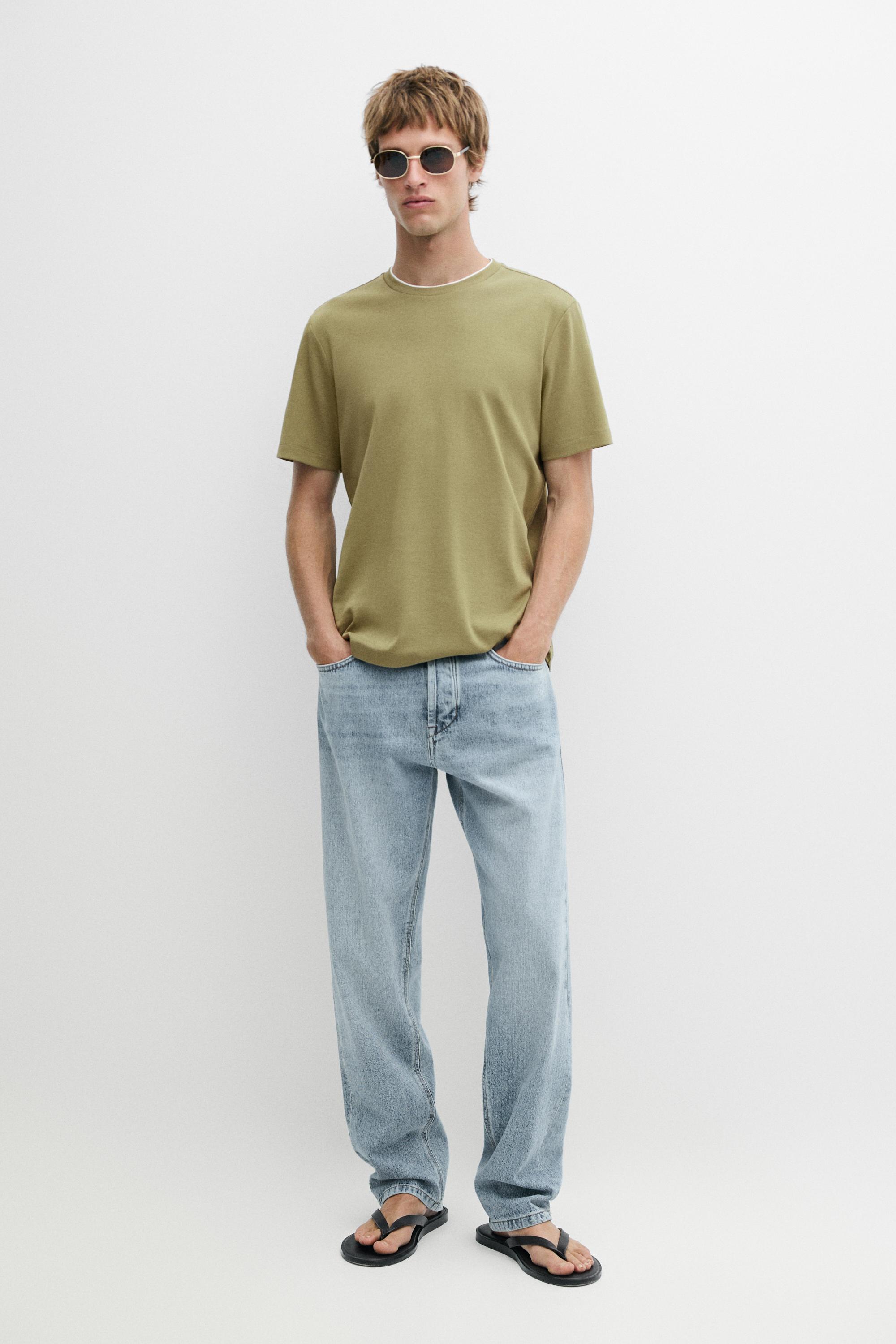 100% cotton layered collar T-shirt — Green