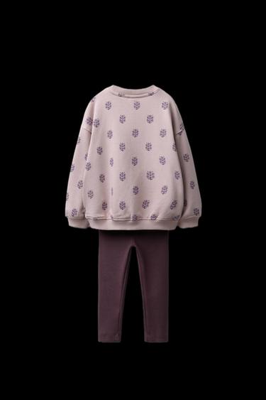 Zara PRINTED SWEATSHIRT AND RIBBED LEGGINGS SET - Pink