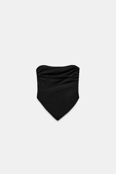 Zara SATIN EFFECT TIE BANDEAU TOP - Black