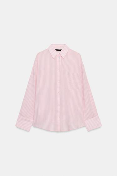 Zara OVERSIZED GAUZE SHIRT WITH POCKET - Pinks