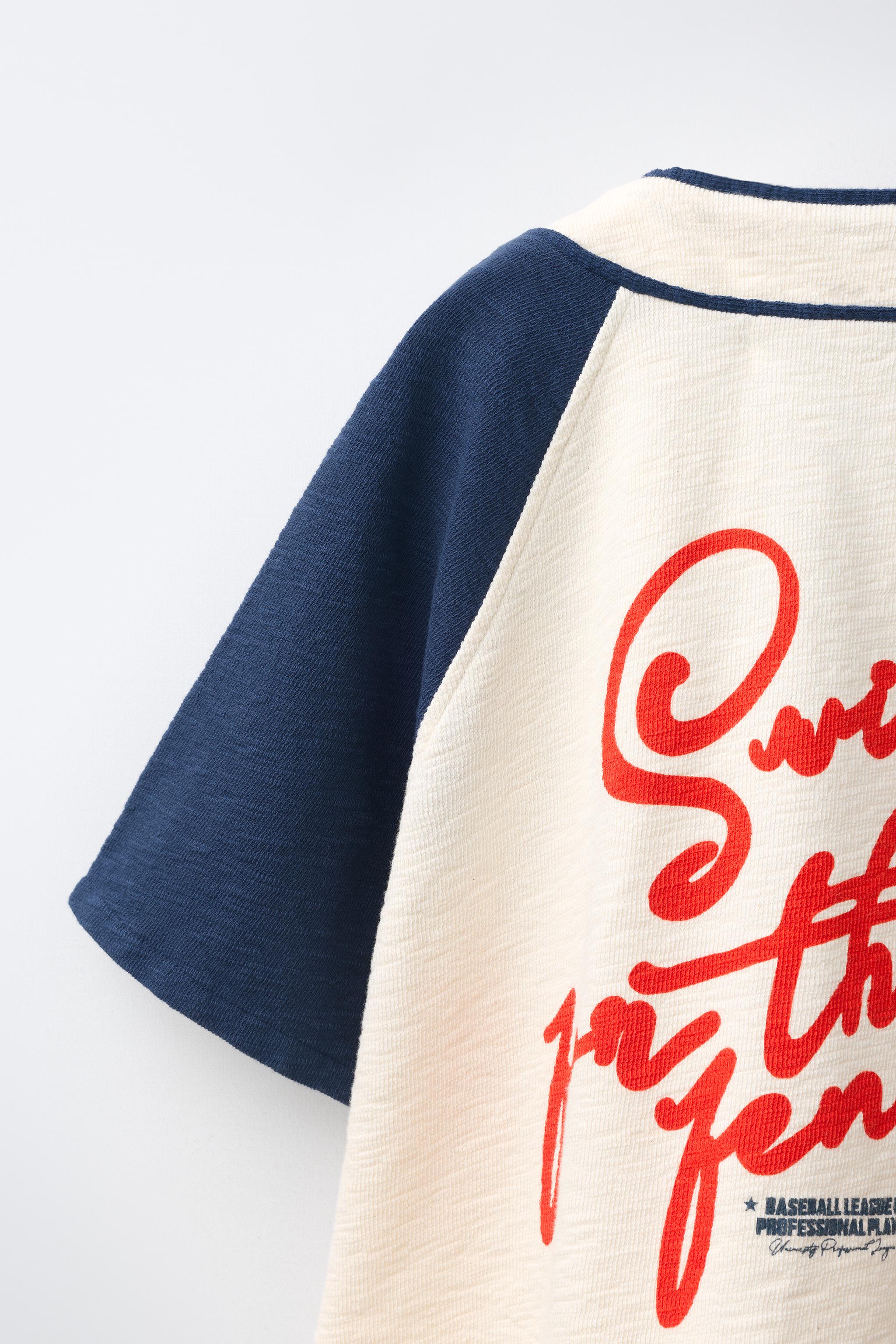 Детские рубашки Zara TEXT BASEBALL SHIRT — фото 5