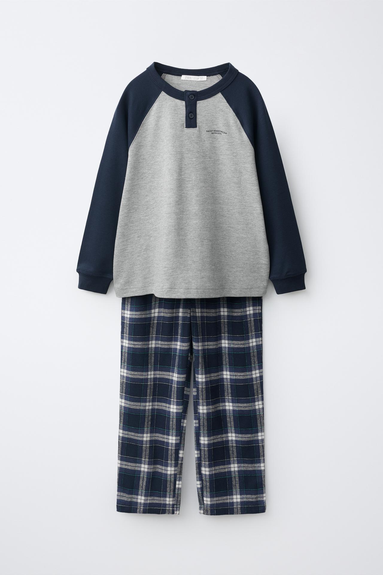 6-14 YEARS/ CHECK PRINT PYJAMAS — Blue