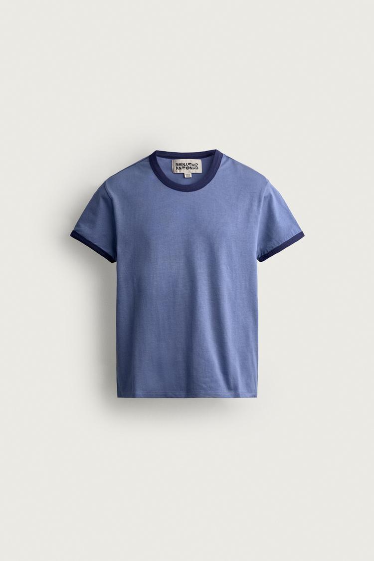 SLIM CROPPED FIT CONTRAST RIB T-SHIRT