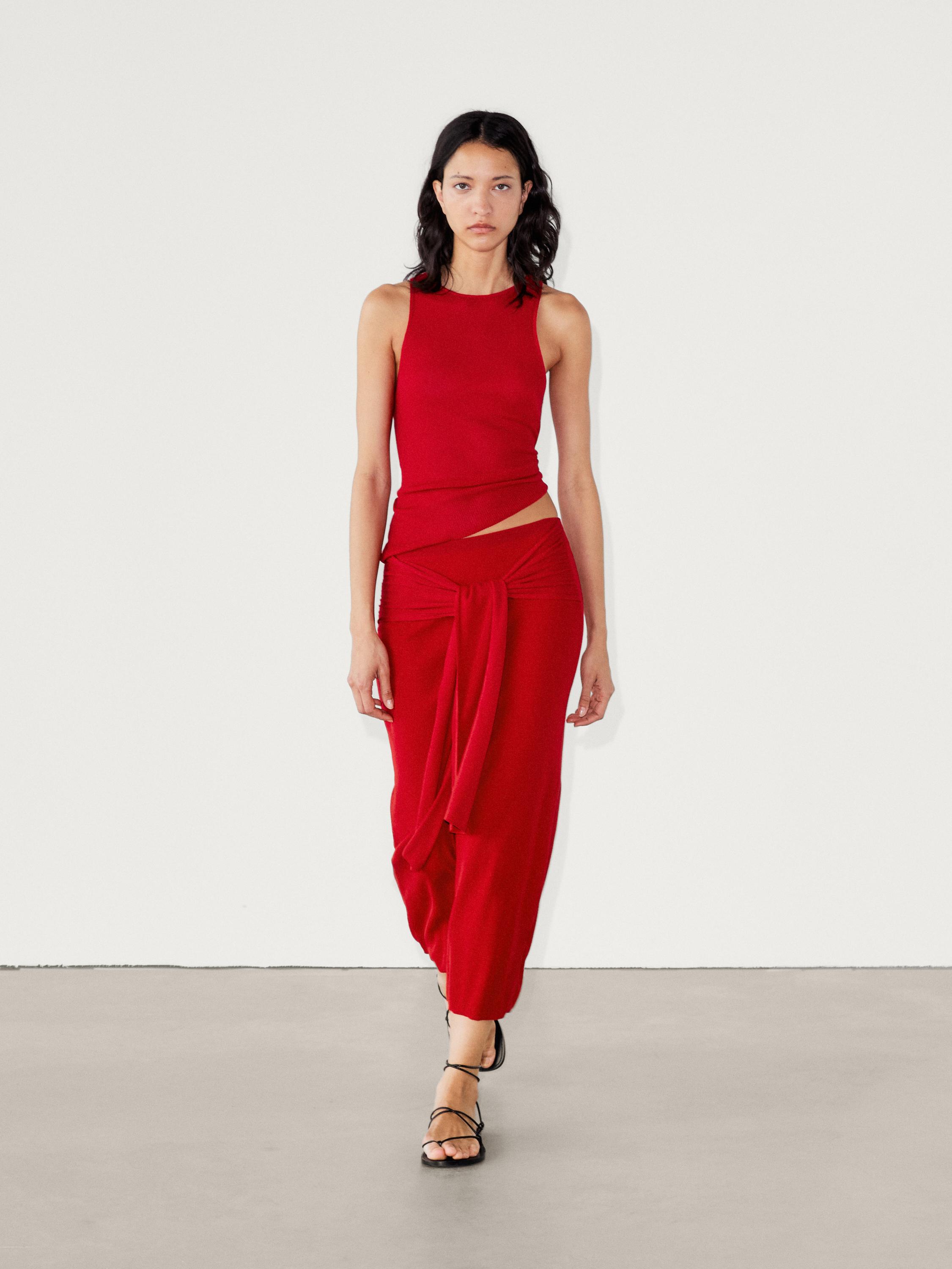 Ribbed co-ord skirt with tie detail - Red | ZARA United States