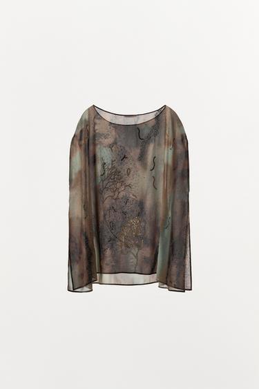 Zara BEADED PRINT TOP - Multicolored